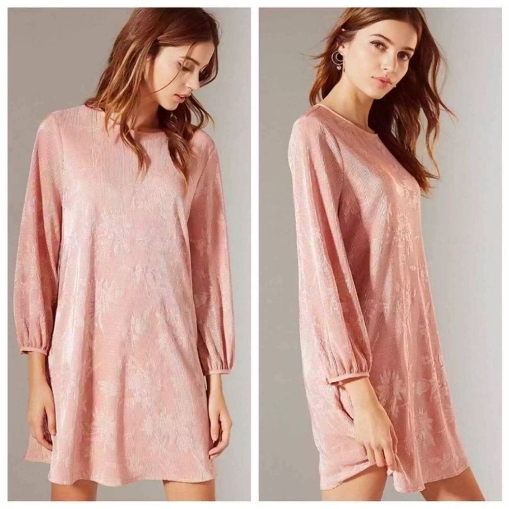 Urban Outfitters Rose Metallic Pleated Open Back Mini Dress Small